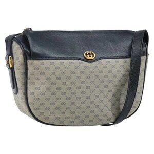 GUCCI Micro GG Supreme Shoulder Bag PVC Navy Gold 001 115 0918 Auth 143245
